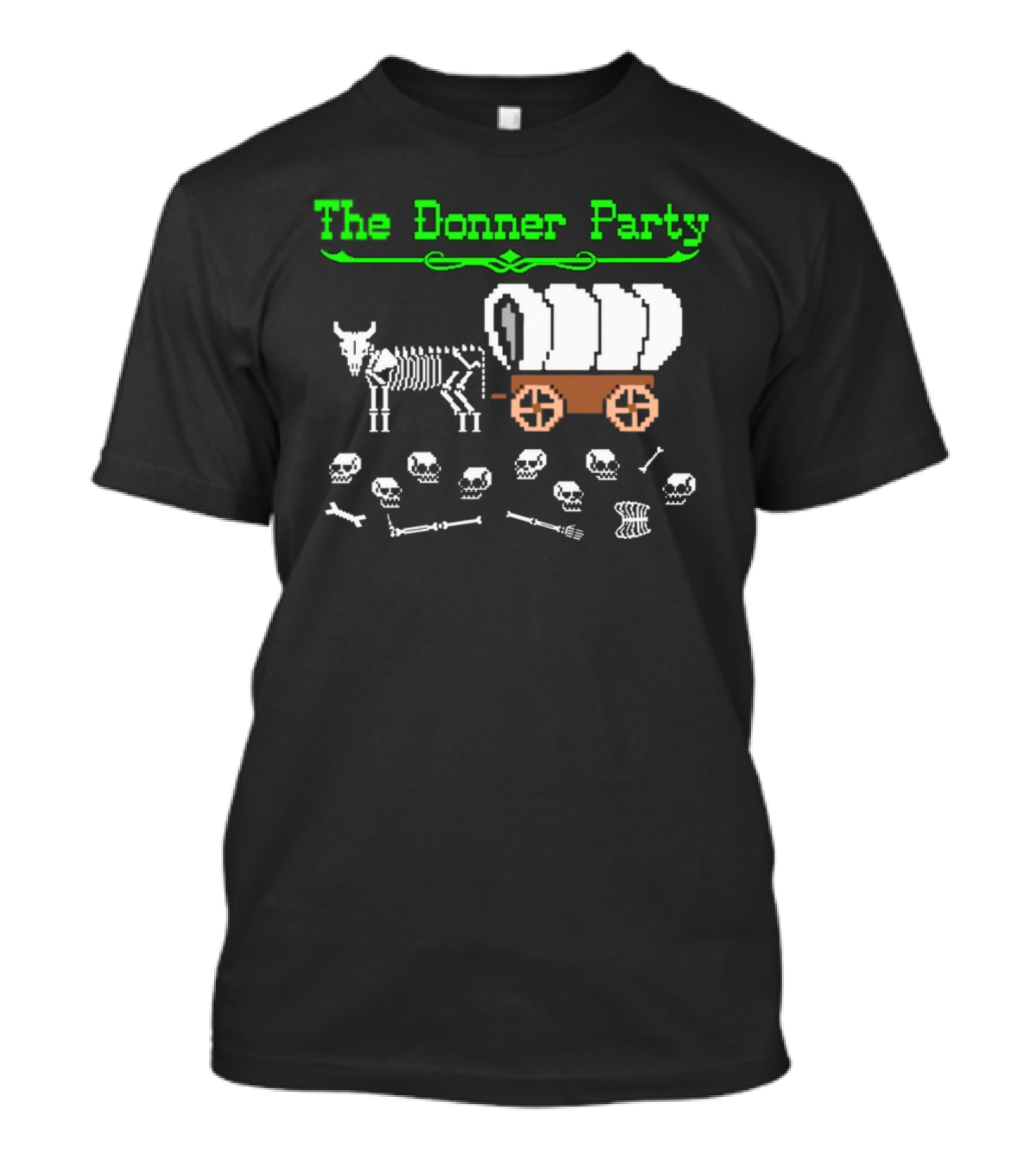 The Donner Party Pixel Art Wagon Skeletons Retro T-Shirt