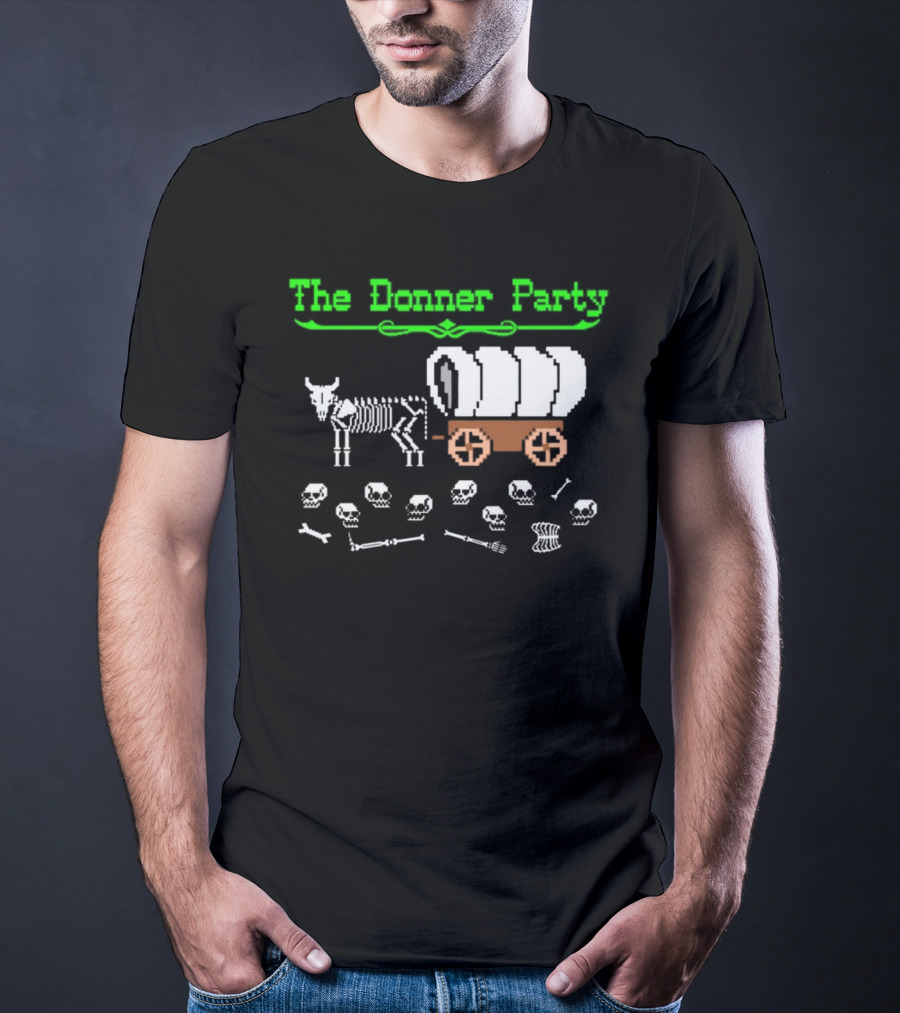 The Donner Party Pixel Art Wagon Skeletons Retro T-Shirt