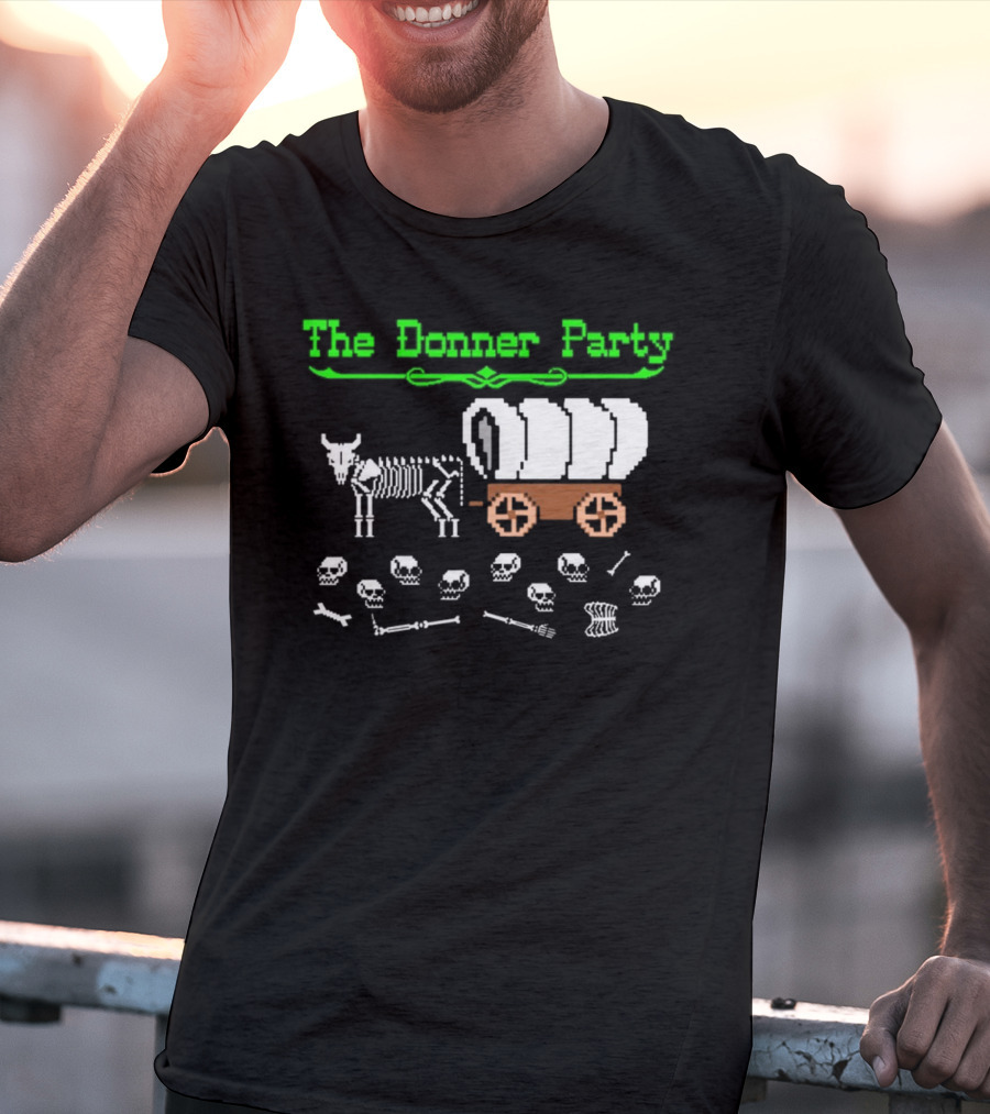 The Donner Party Pixel Art Wagon Skeletons Retro T-Shirt