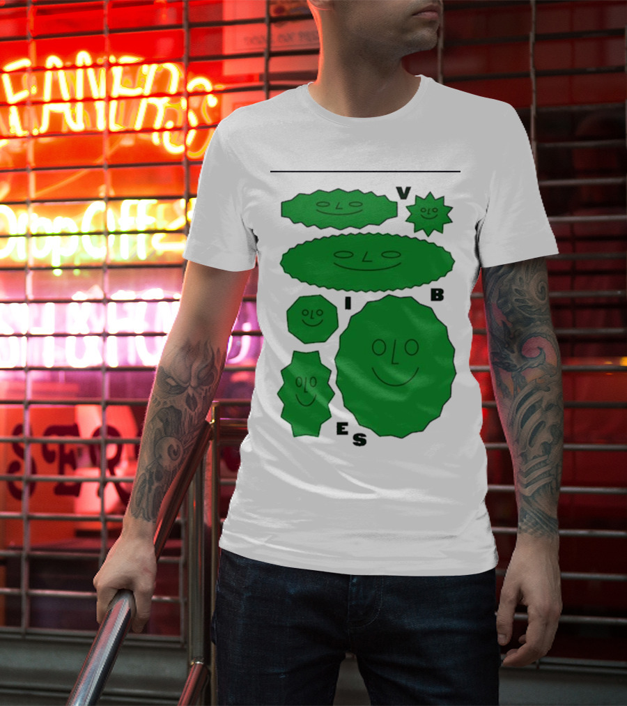 Vibes Smiling Green Shapes Faces T-Shirt