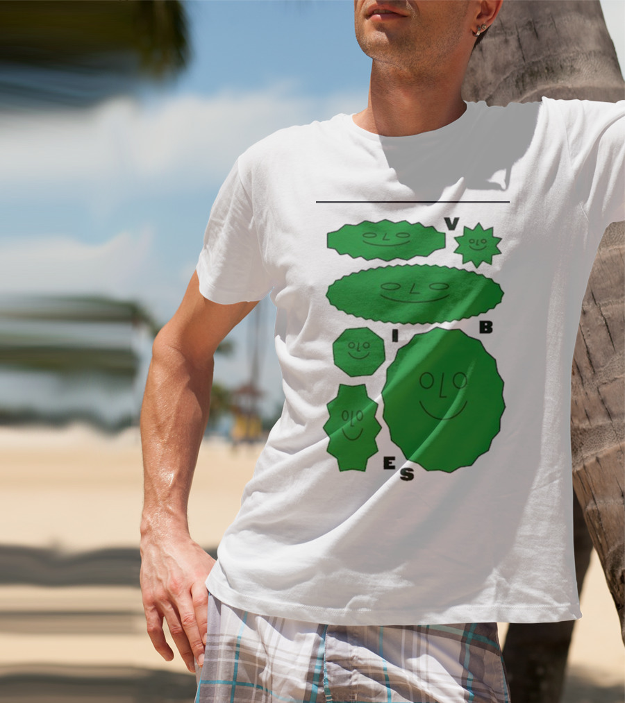 Vibes Smiling Green Shapes Faces T-Shirt