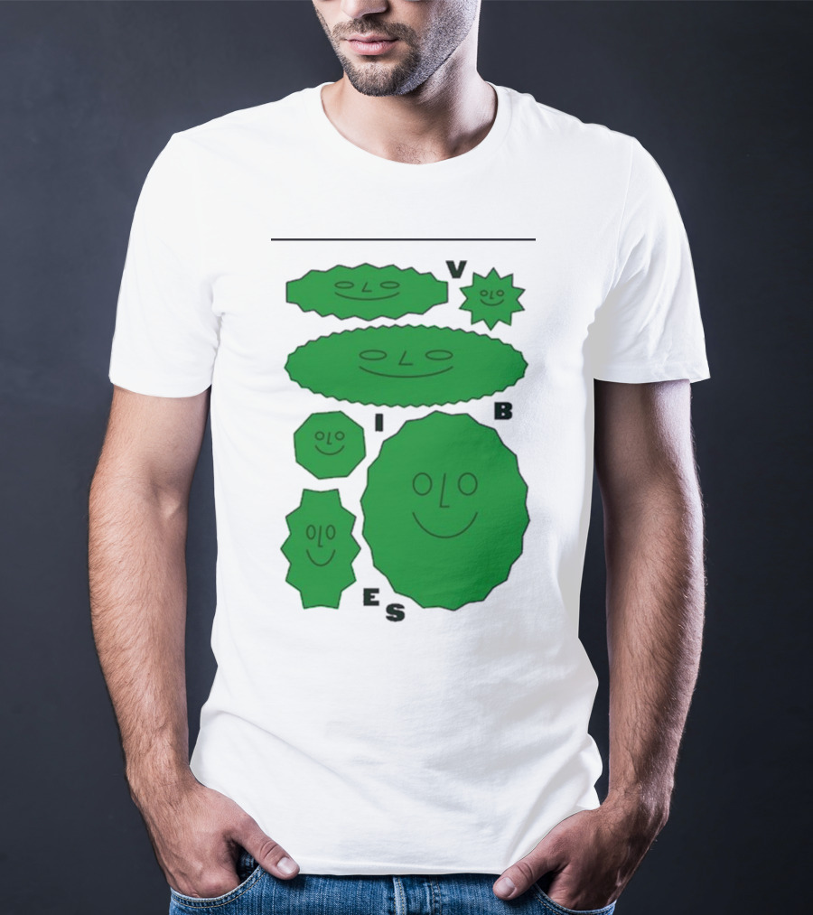 Vibes Smiling Green Shapes Faces T-Shirt