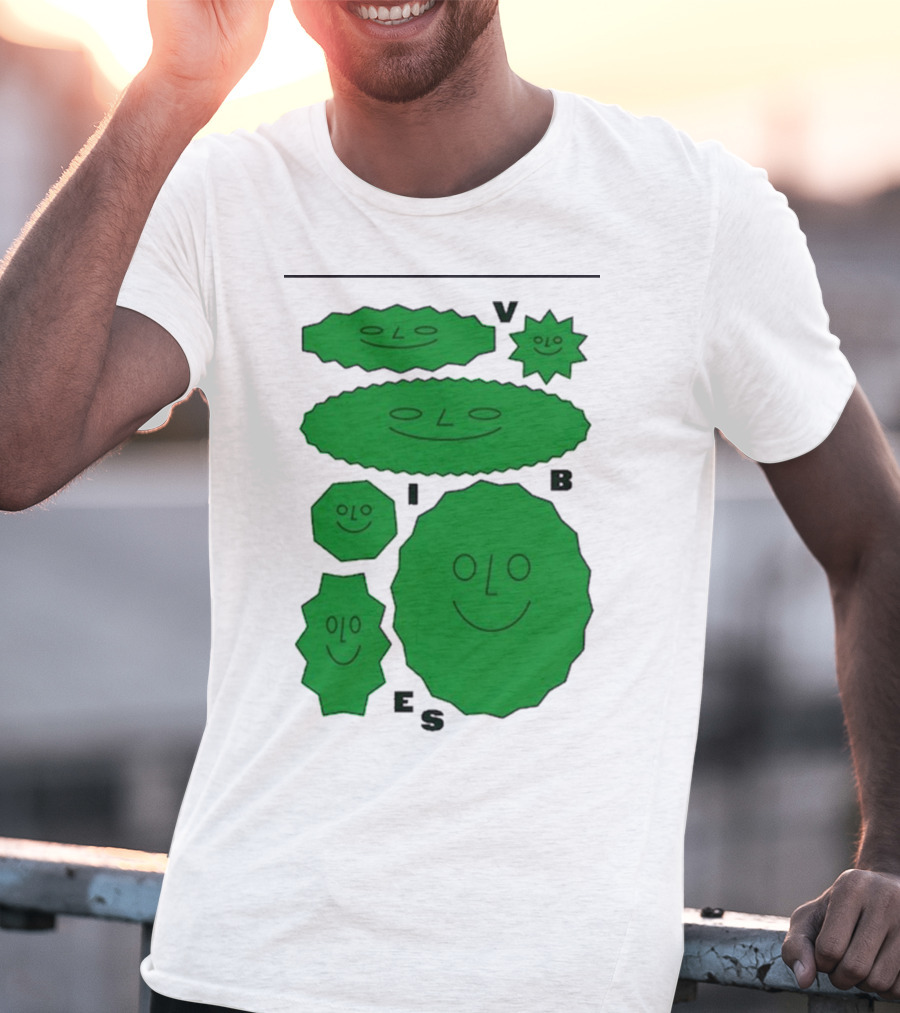 Vibes Smiling Green Shapes Faces T-Shirt
