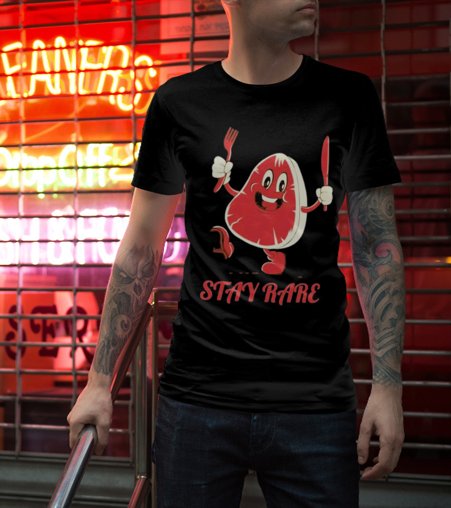 Stay Rare Cartoon Steak With Fork And Knife T-Shirt