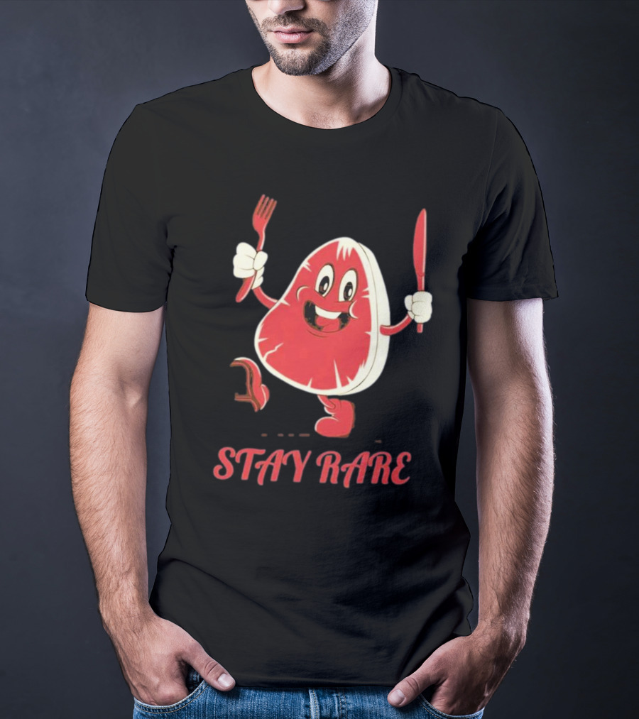 Stay Rare Cartoon Steak With Fork And Knife T-Shirt