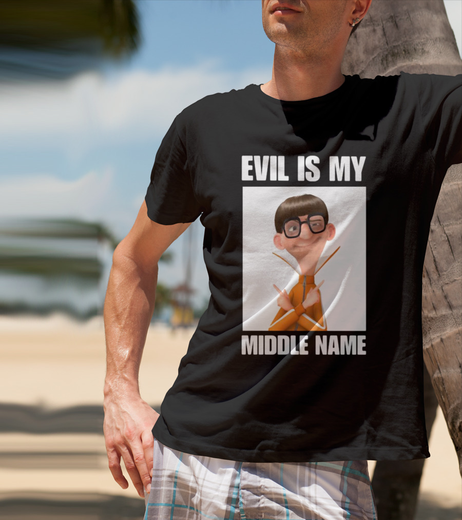Evil Is My Middle Name Animated Character With Orange Outfit And Glasses T-Shirt