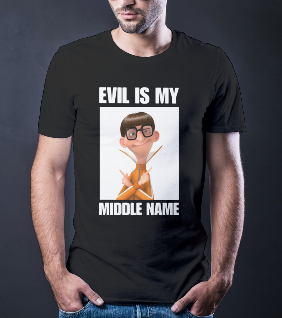 Evil Is My Middle Name Animated Character With Orange Outfit And Glasses T-Shirt