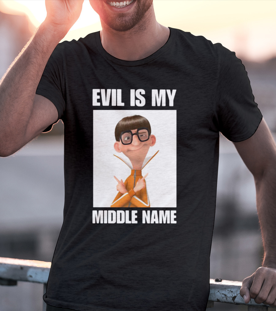 Evil Is My Middle Name Animated Character With Orange Outfit And Glasses T-Shirt