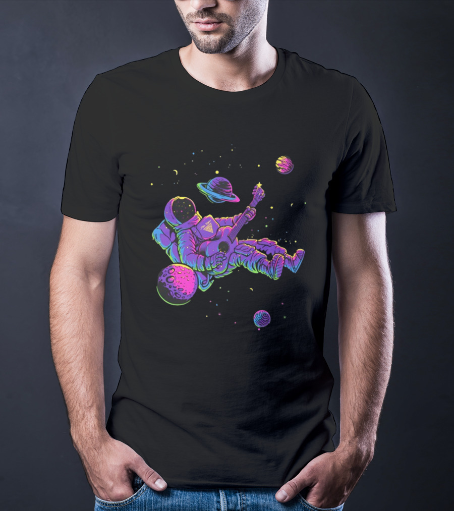 Mile Higher Far Out Astronaut Playing Guitar In Space Among Planets T-Shirt