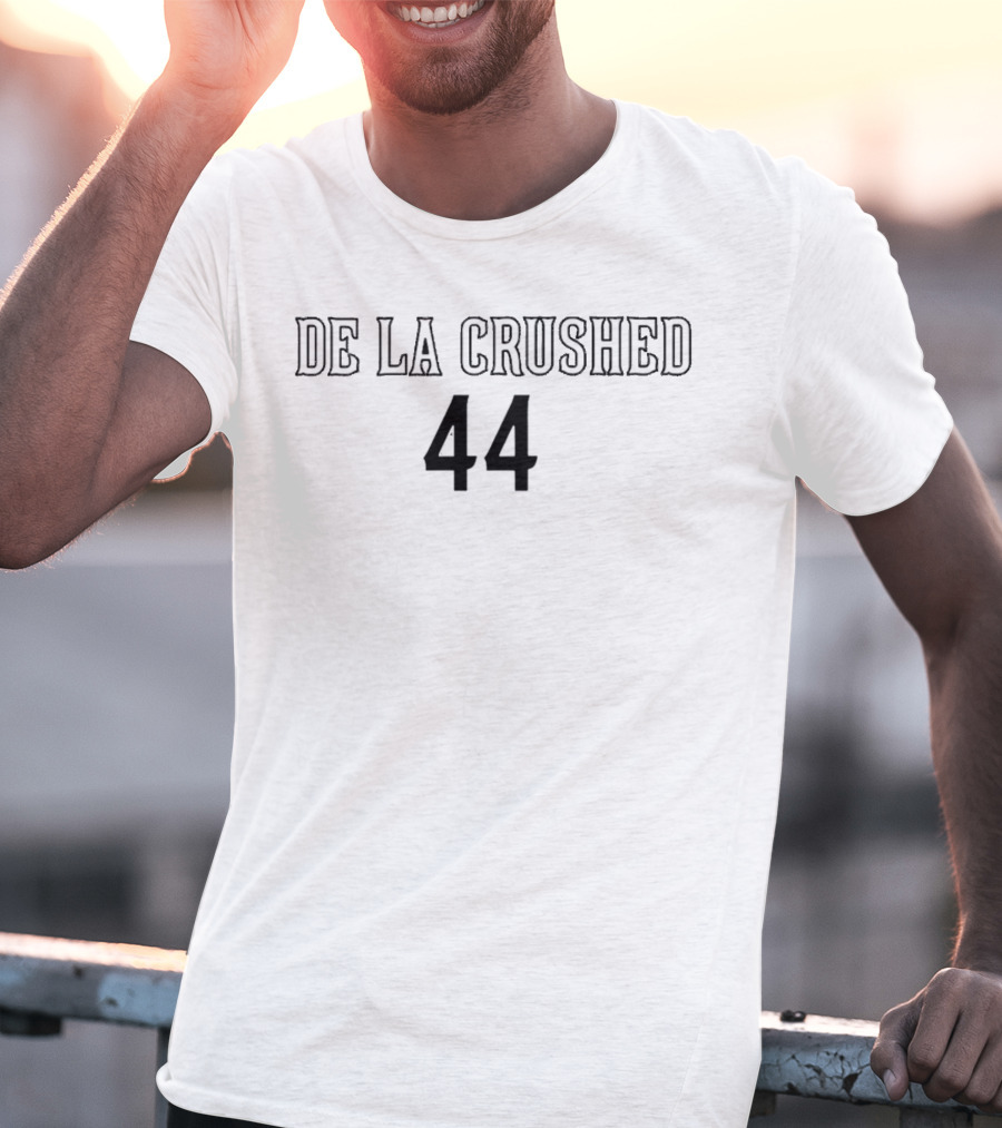 De La Crushed 44 Uniform Style Sports Typography T-Shirt