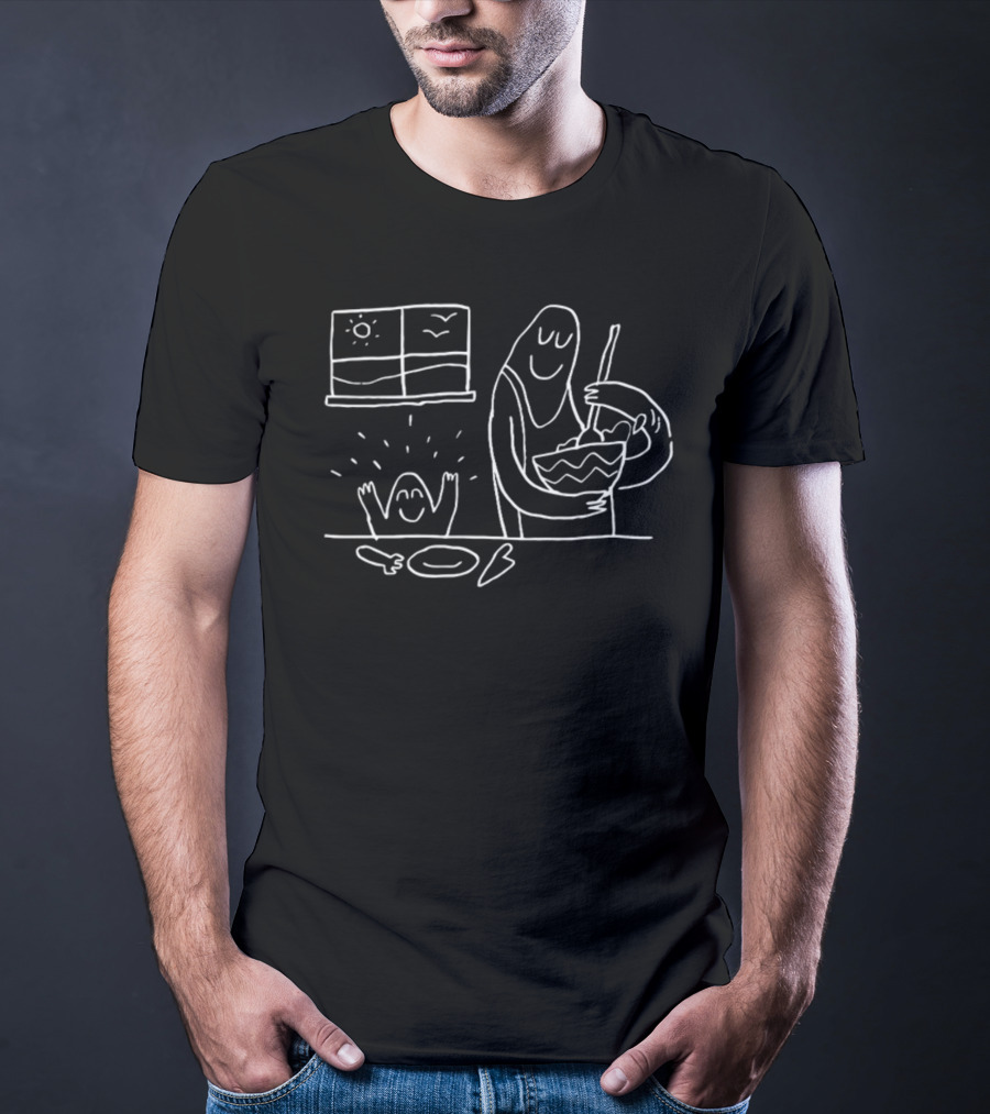 Topatoco Cooking Wholesome Family Kitchen Scene With Window Sun And Smiling Figures T-Shirt