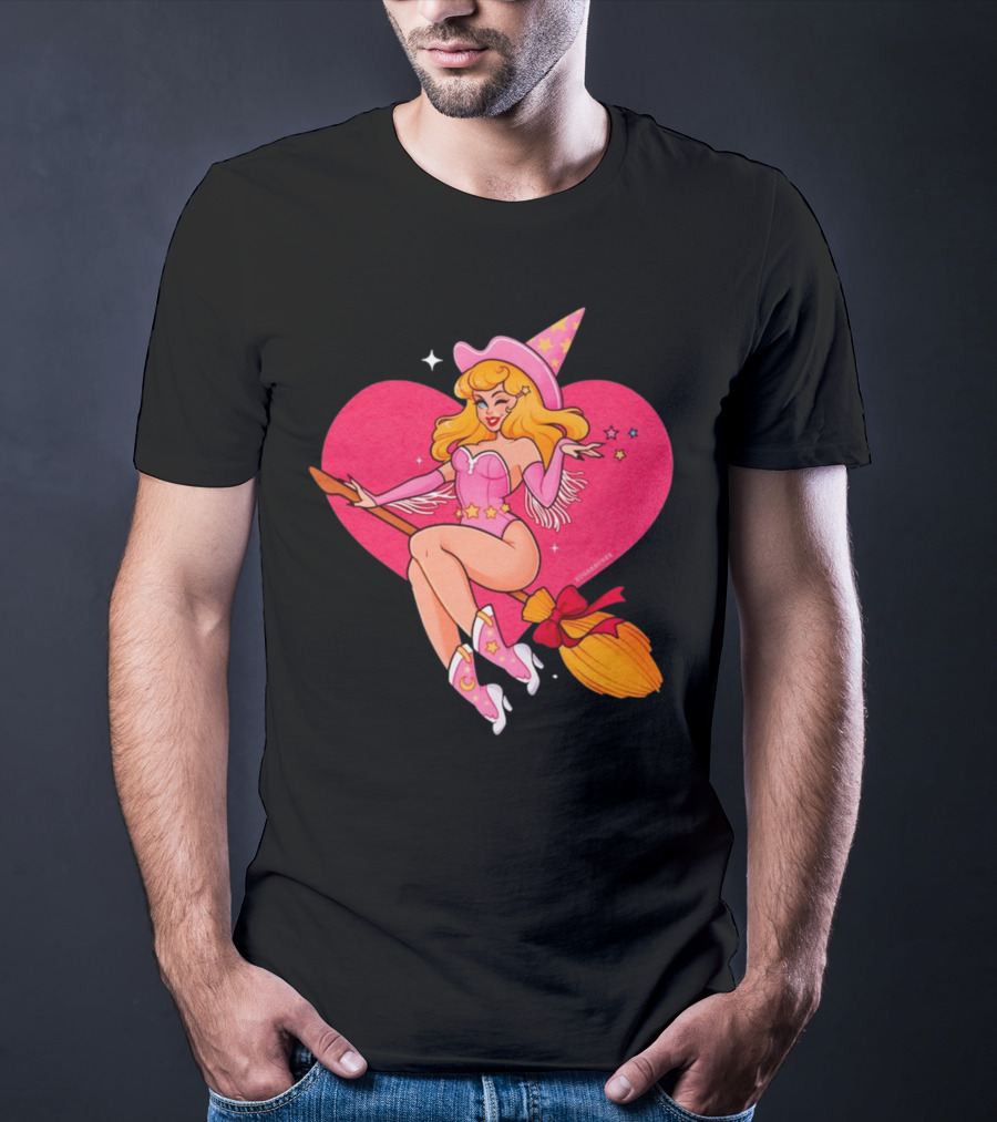 Sugarbones Barbie Witch Heart Pink Broomstick Stars T-Shirt