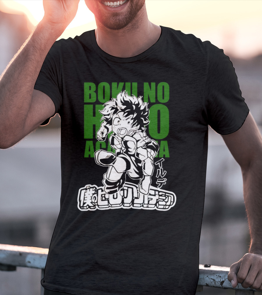 Boku No Hero Academia Manga Style Character Japanese Text T-Shirt