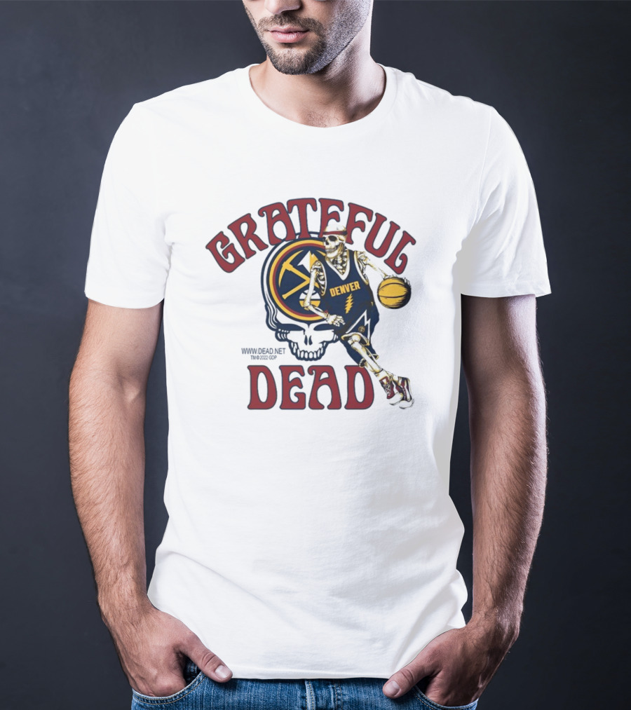 Grateful Dead Denver Nuggets Skull Skeleton Basketball Player T-Shirt