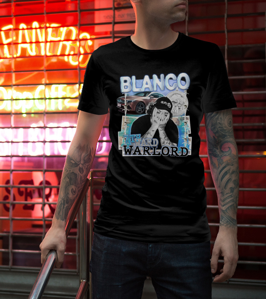 Blanco 7Thward Warlord Money Car Skull Tattoo Barbed Wire Aesthetic T-Shirt