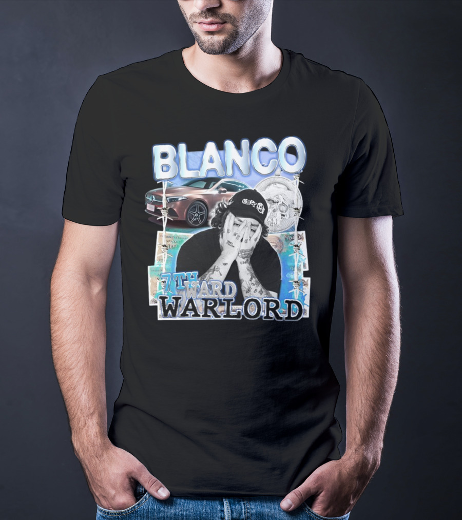 Blanco 7Thward Warlord Money Car Skull Tattoo Barbed Wire Aesthetic T-Shirt