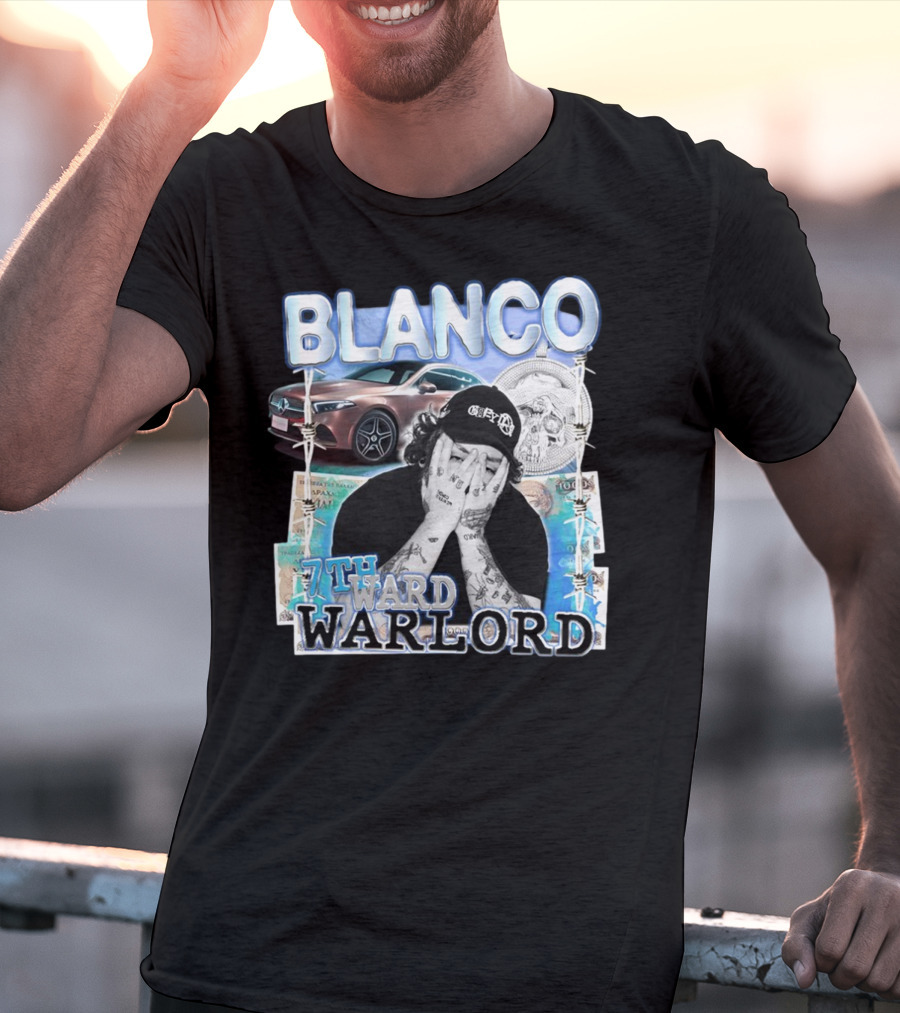 Blanco 7Thward Warlord Money Car Skull Tattoo Barbed Wire Aesthetic T-Shirt