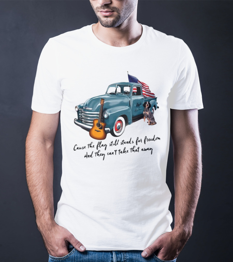 Cause The Flag Still Stands For Freedom And They Can't Take That Away Vintage Truck Guitar Dog Patriotism T-Shirt