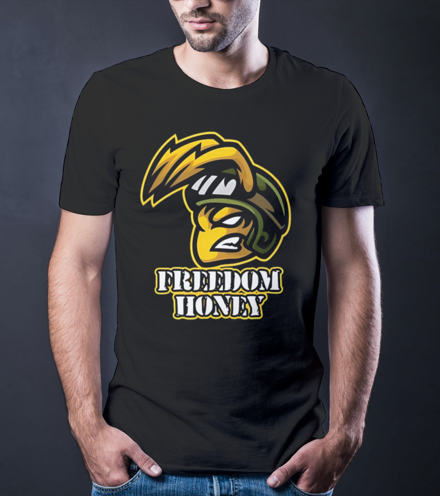 Freedom Honey Angry Yellow Cartoon Soldier Helmet T-Shirt