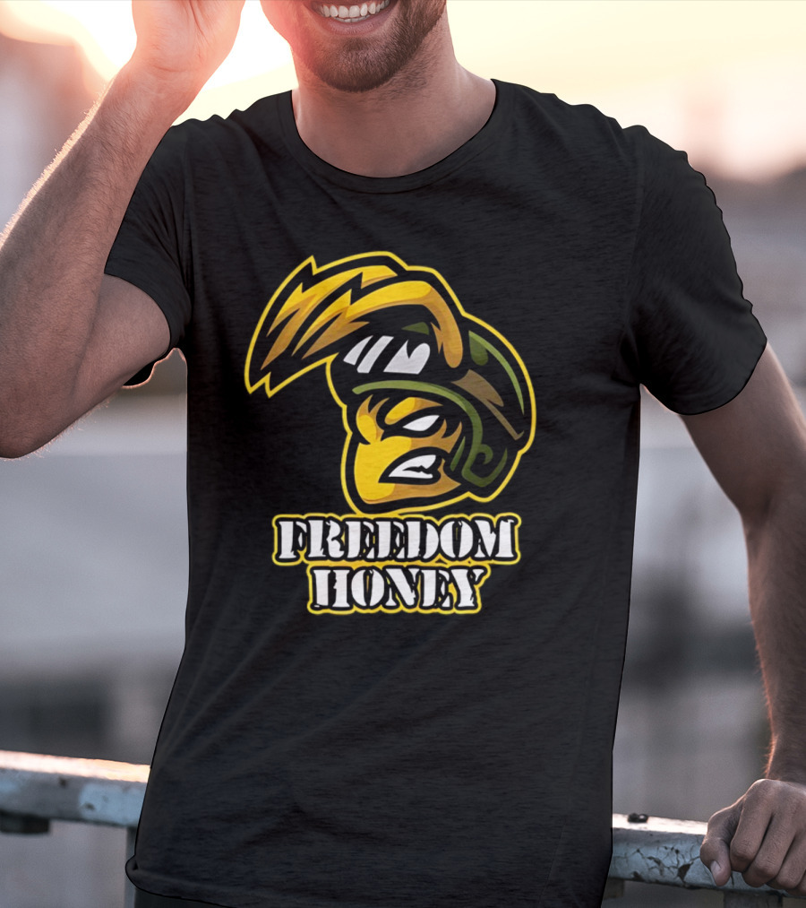 Freedom Honey Angry Yellow Cartoon Soldier Helmet T-Shirt