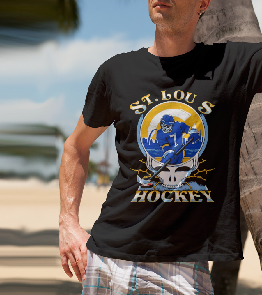 St Louis Hockey Grateful Dead Inspired Skeleton Playing Hockey T-Shirt
