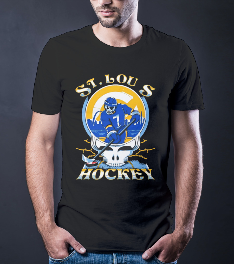 St Louis Hockey Grateful Dead Inspired Skeleton Playing Hockey T-Shirt