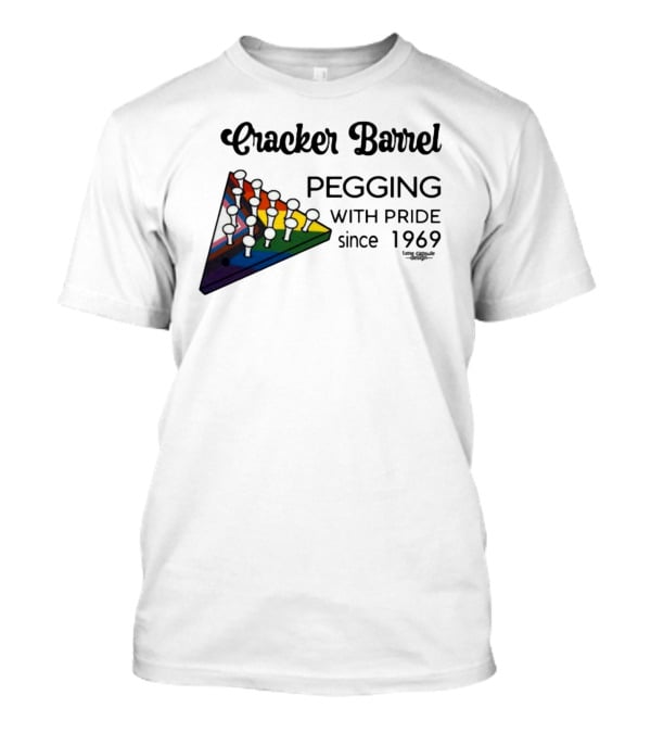 Cracker Barrel Pegging With Pride Since 1969 Rainbow Triangle Peg Board T-Shirt