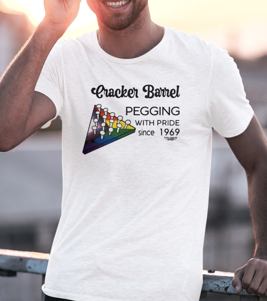 Cracker Barrel Pegging With Pride Since 1969 Rainbow Triangle Peg Board T-Shirt