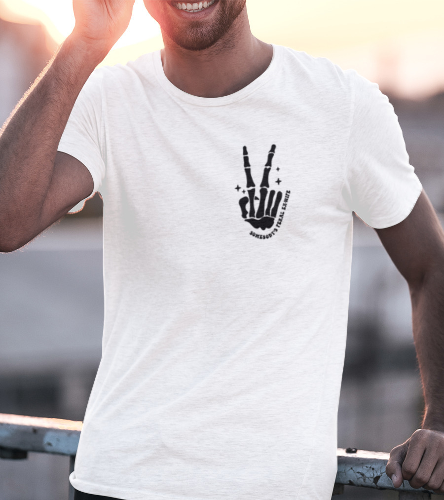 Somebody's Feral Ex Wife Skeleton Peace Hand Gesture T-Shirt