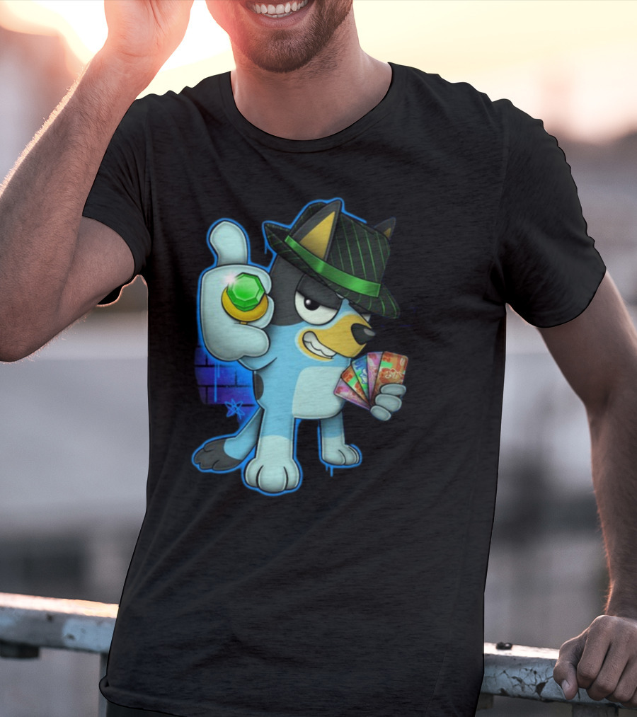 Bluepin Poker Dog With Fedora And Gem در Poker Cards T-Shirt