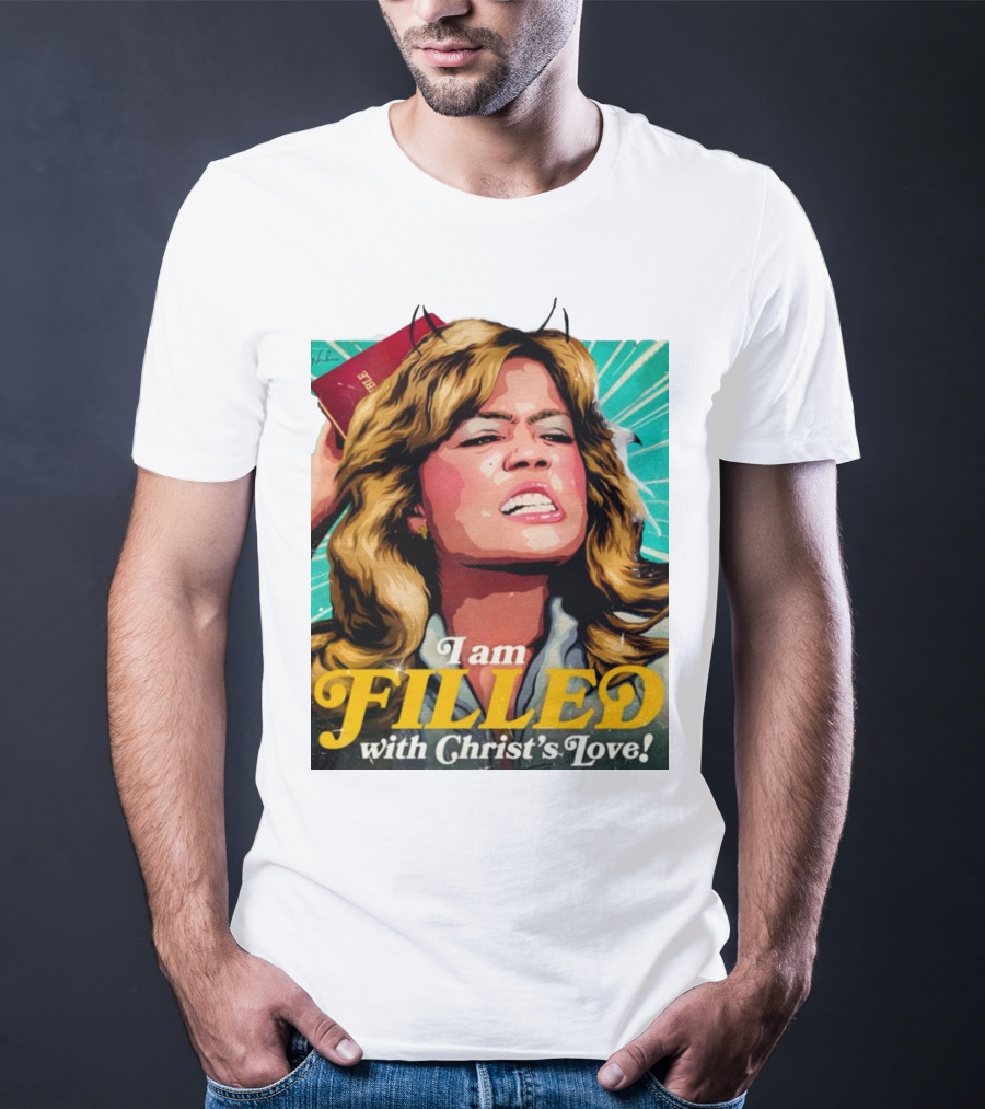 I Am Filled With Christ's Love Vintage Comic Style Woman Holding Bible T-Shirt
