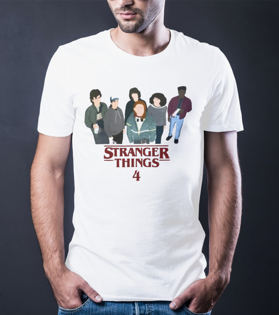 Stranger Things 4 Cast Illustration Steve Harrington Group T-Shirt