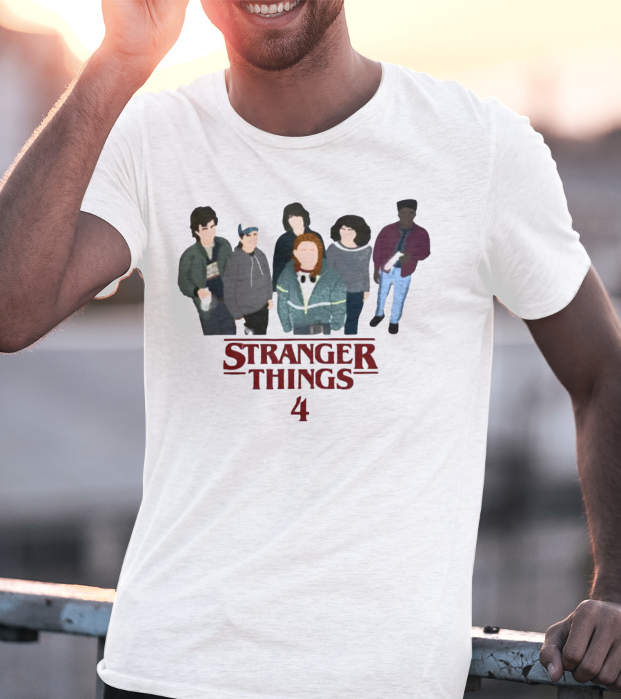 Stranger Things 4 Cast Illustration Steve Harrington Group T-Shirt