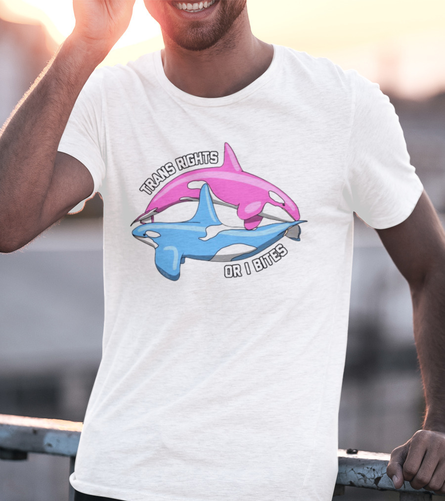 Trans Rights Or I Bites Pink And Blue Dolphins T-Shirt