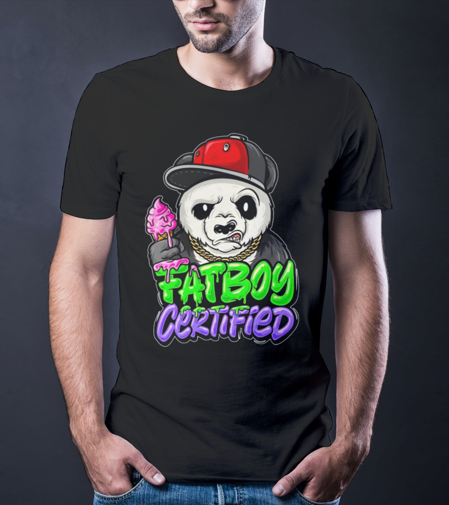 Fat Boy Certified Panda With Red Cap And Ice Cream T-Shirt