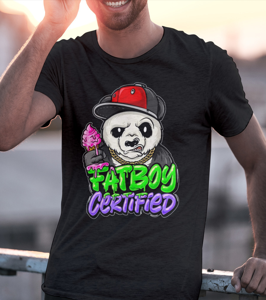 Fat Boy Certified Panda With Red Cap And Ice Cream T-Shirt