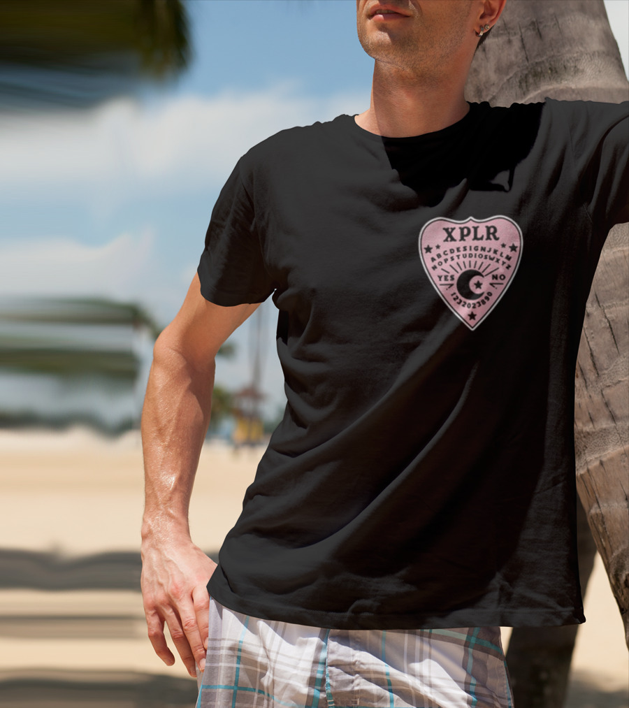 XPLR Planchette ABCDEFGHIJKLMNOPQRSTUVWXYZ YES NO 1234567890 Sam And Colby Ouija T-Shirt