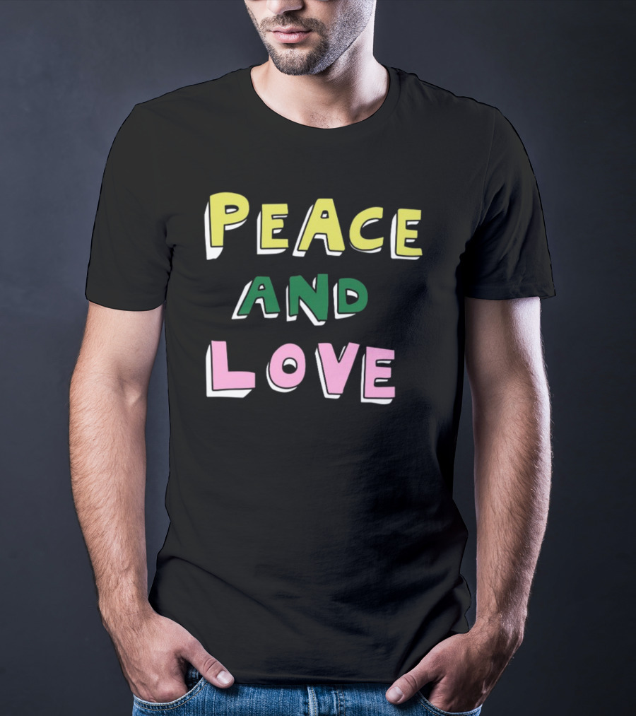 Bella Freud Peace And Love Text Bold Colorful Letters T-Shirt