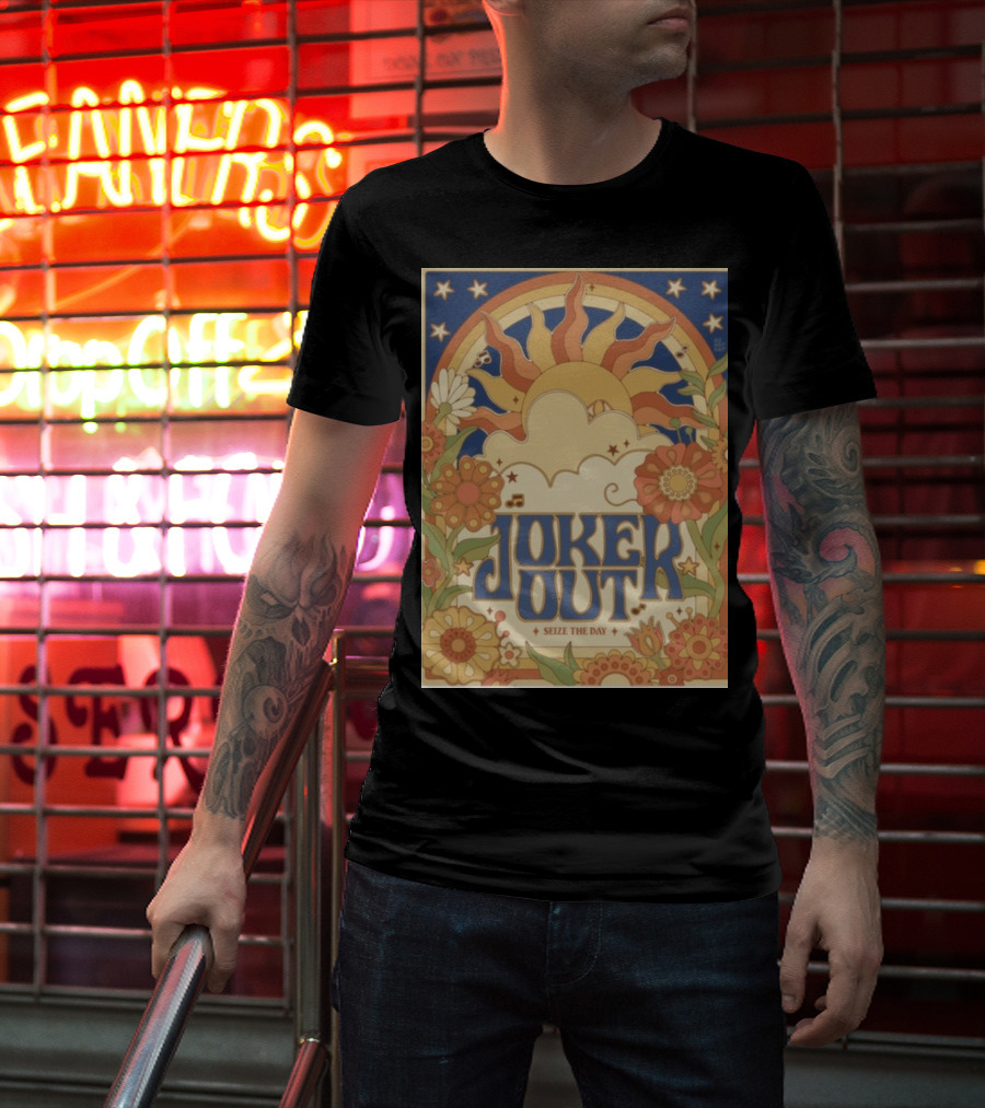 Joker Out Seize The Day Retro Floral Sunburst T-Shirt