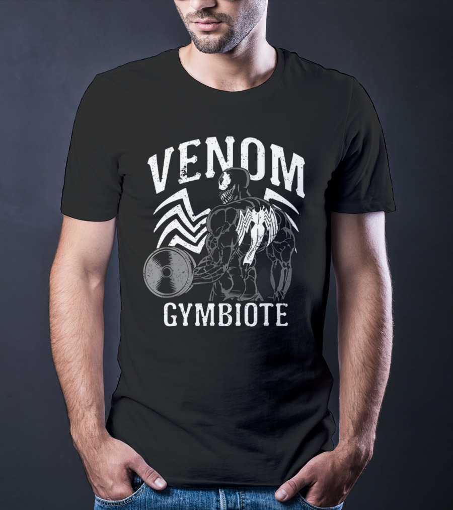 Venom Gymbiote Workout Bodybuilding Fitness Icon With Dumbbell And Spider T-Shirt