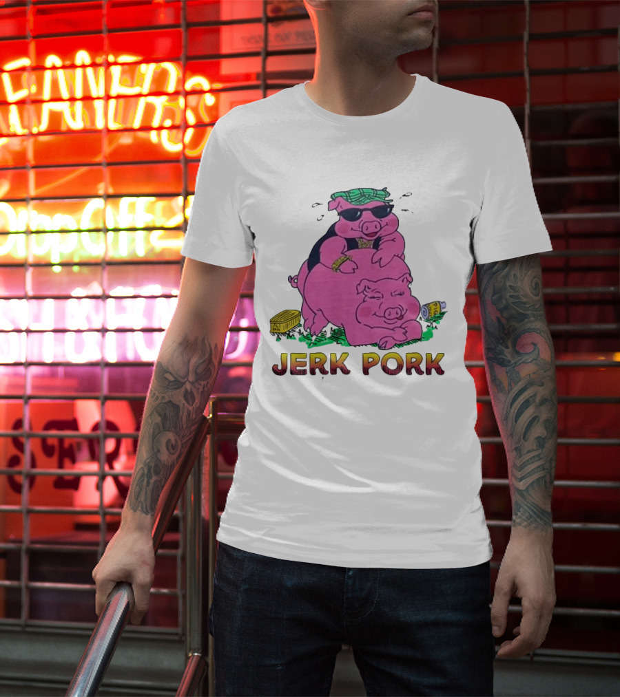 Jerk Pork Cartoon Pigs With Sunglasses And Gold Chain T-Shirt
