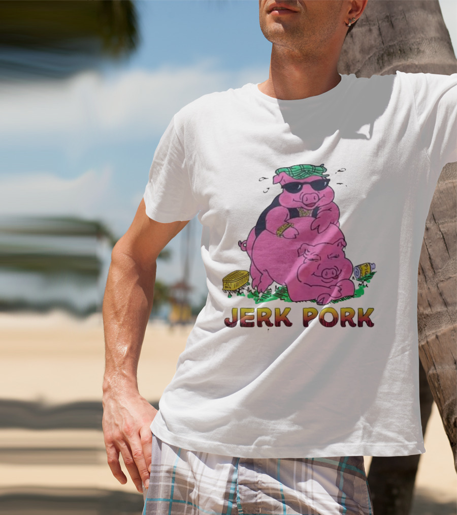 Jerk Pork Cartoon Pigs With Sunglasses And Gold Chain T-Shirt