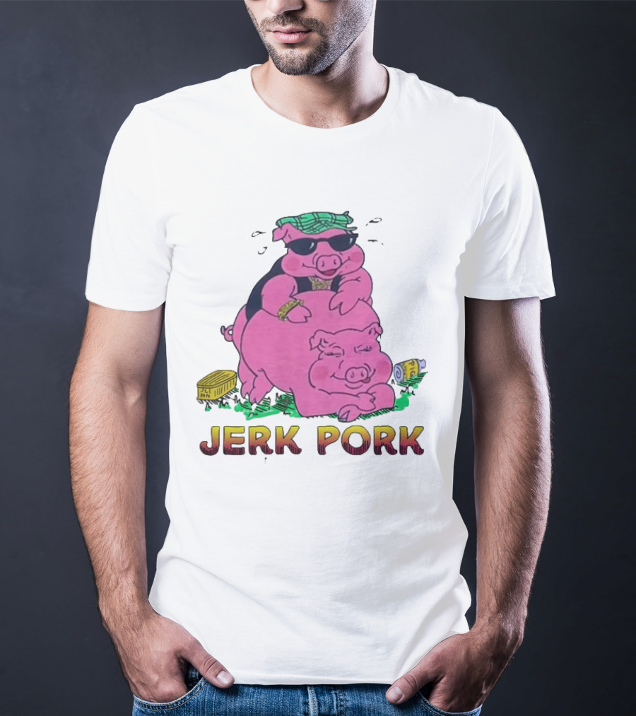 Jerk Pork Cartoon Pigs With Sunglasses And Gold Chain T-Shirt