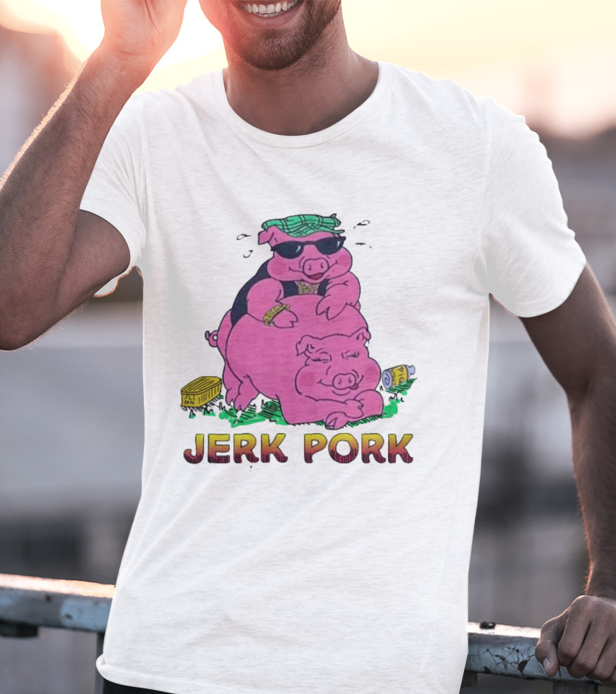 Jerk Pork Cartoon Pigs With Sunglasses And Gold Chain T-Shirt