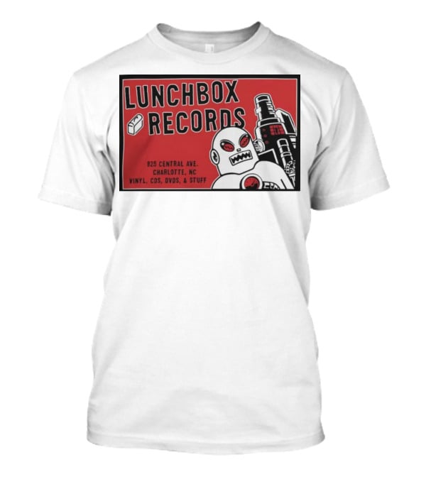 Lunchbox Records 825 Central Ave Charlotte NC Vinyl CDs DVDs Stuff Robot T-Shirt
