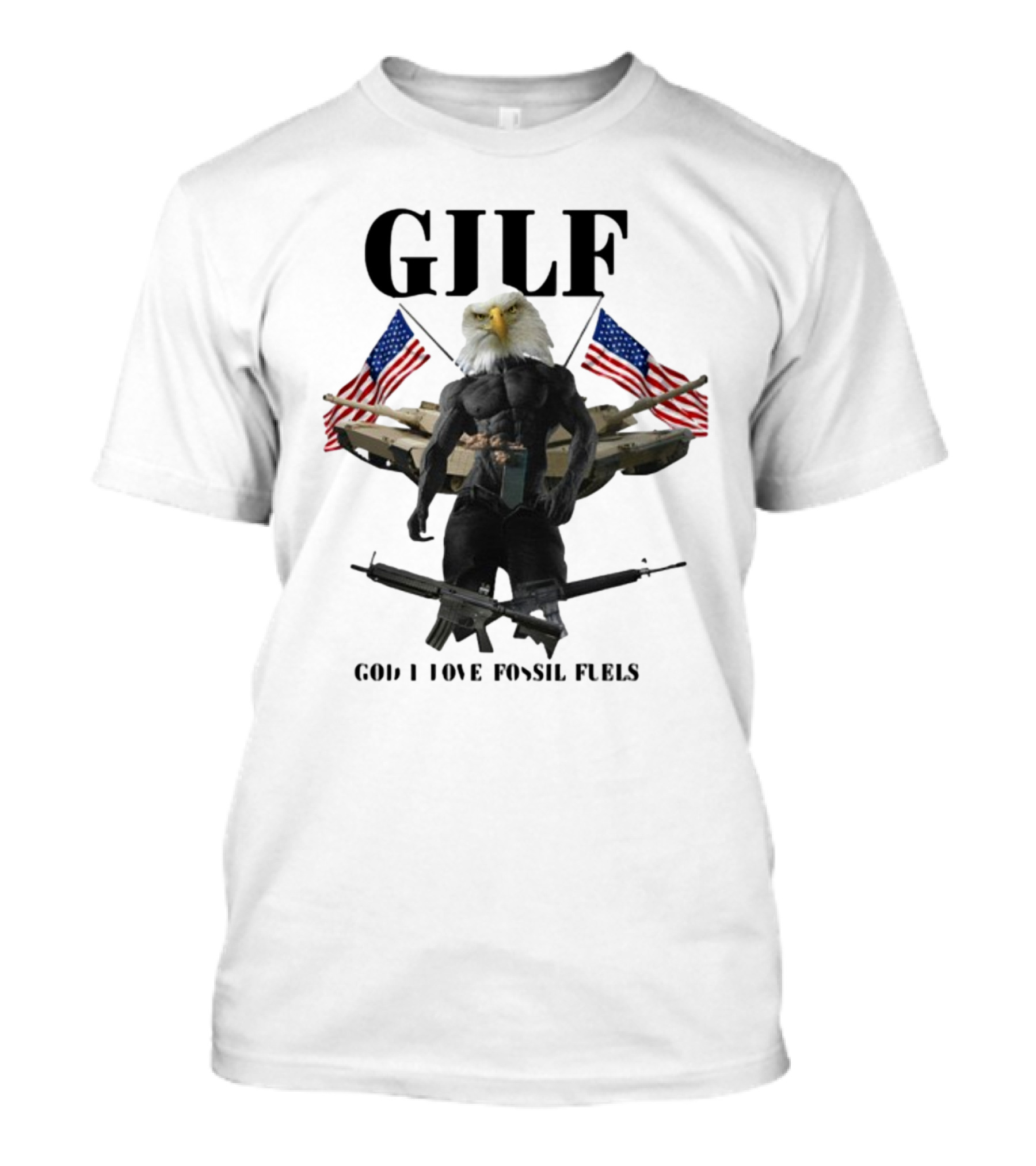 GILF God I Love Fossil Fuels Bald Eagle With Guns And American Flags T-Shirt