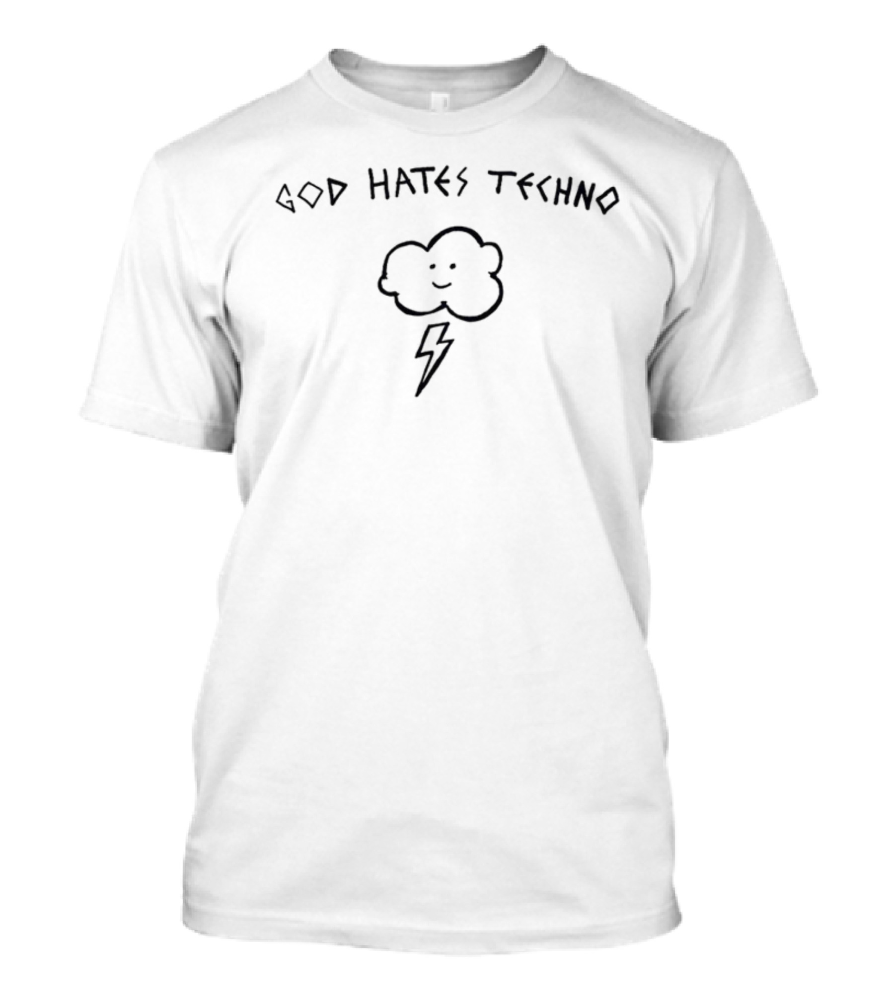 God Hates Techno Smiling Cloud With Lightning Bolt T-Shirt