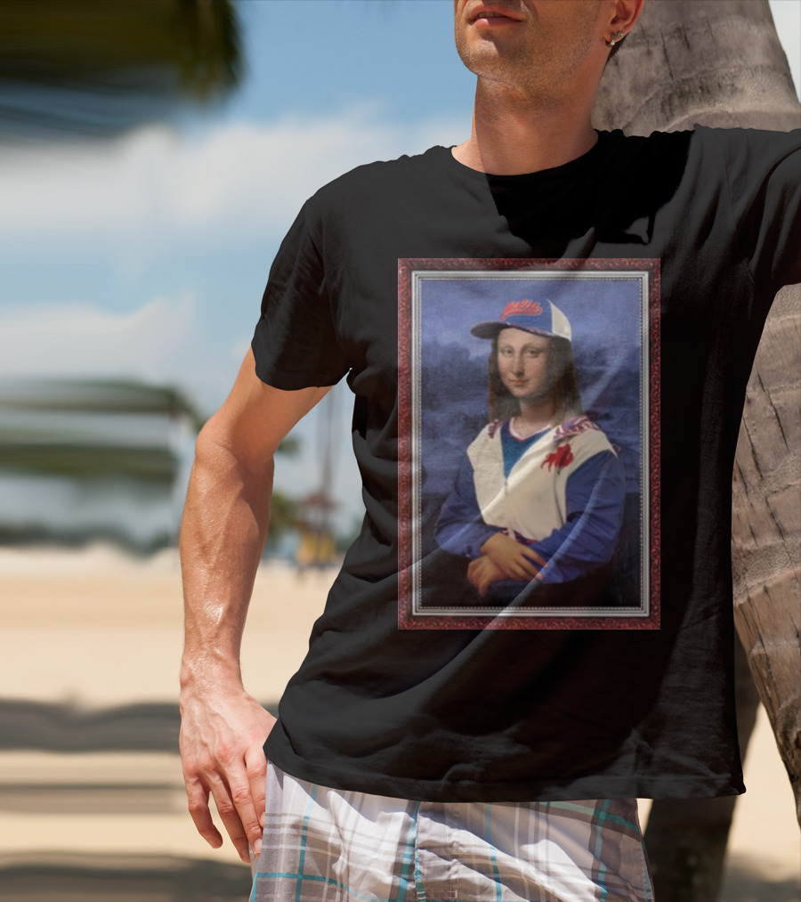 Mona Lisa With Buffalo Sports Cap And Jacket T-Shirt