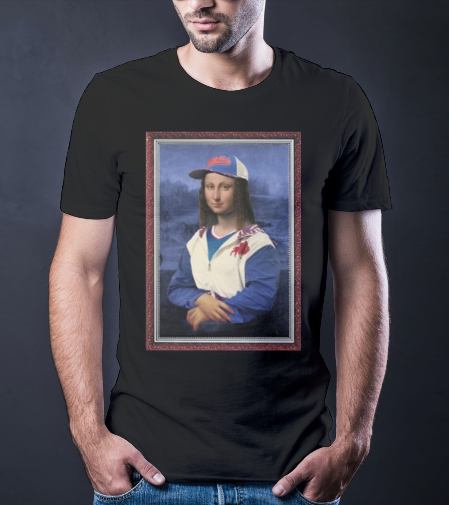 Mona Lisa With Buffalo Sports Cap And Jacket T-Shirt