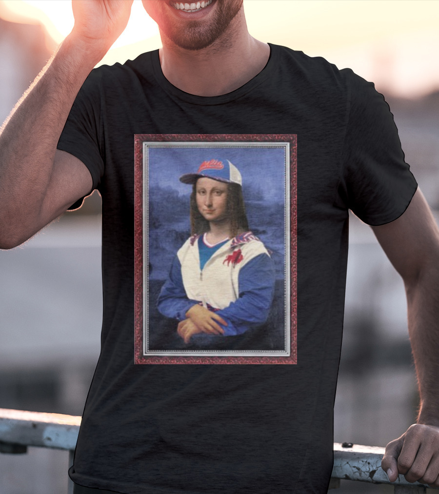 Mona Lisa With Buffalo Sports Cap And Jacket T-Shirt